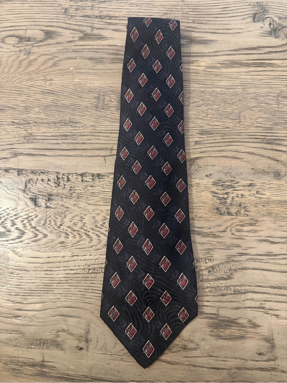 Robert Talbott Black Tie with Burgundy and Gold Geometric Motif